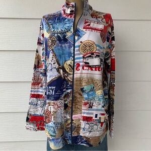 Chico's Jacket Stretch nautical theme Lightweight zip-up Size XL Chicos Size 3